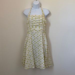 Lime green & yellow polka dot halter dress - size 7